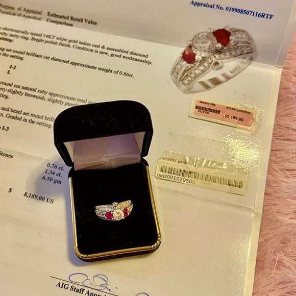 14K DIAMOND / RUBY RING /SZ 7 INCL AIG GEM REPORT APPRAISAL - Picture 2 of 14